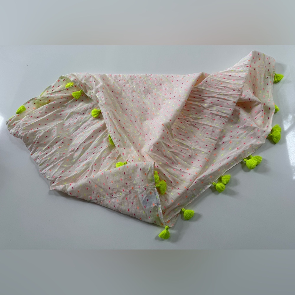 J.Crew Infinity Pom Pom Cotton scarf Lightweight Summer - EUC